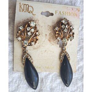 Vintage Kiss Me Quick Women's Fashion Pierced Earrings Dangle Rhinestones